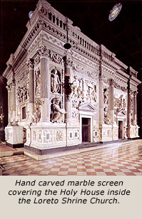 Hand carved
marble screen covering the Holy House inside the Loreto Shrine Church